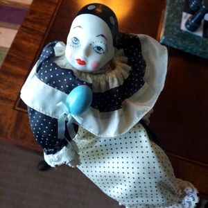Vintage Harlequin Musical Porcelain Clown Doll EUC RARE!